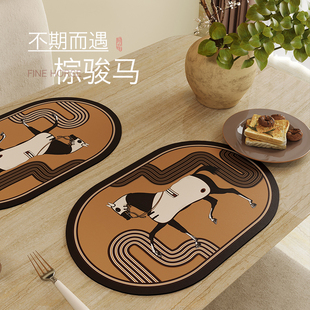 复古餐垫吸水皮革轻奢高级感餐盘餐具垫家用隔热杯碗垫古罗马 中式