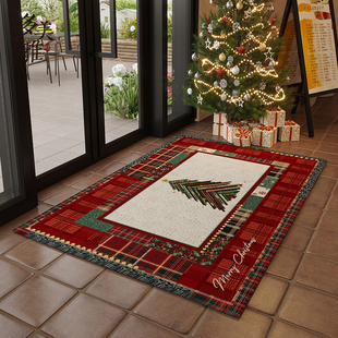 圣诞新年入户门地垫丝圈门口进门防尘脚垫轻奢高级感家用红色地毯