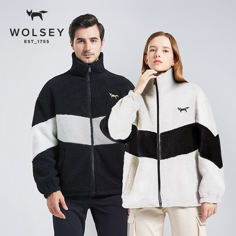 Wolsey2022男女款仿羊羔绒外套潮流加厚秋冬新品情侣宽松撞色保暖