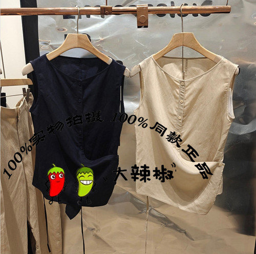 BDT2HD1559衣播女装新款复古轻薄通勤上衣无袖文艺无袖衬衫空阶