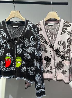 【少量现货】BDS1UD1081提花V领针织开衫复古软糯宽松毛衣灵花