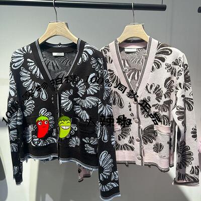 【少量现货】BDS1UD1081提花V领针织开衫复古软糯宽松毛衣灵花