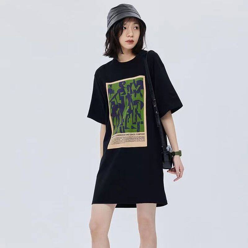 欧货大版下装消失t恤女中长款遮屁股大码200斤连衣裙高个子上衣盖