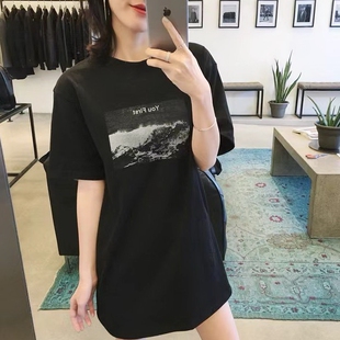 下装消失欧货大版中长款t恤女遮屁股大码200斤高个子加长版T恤裙