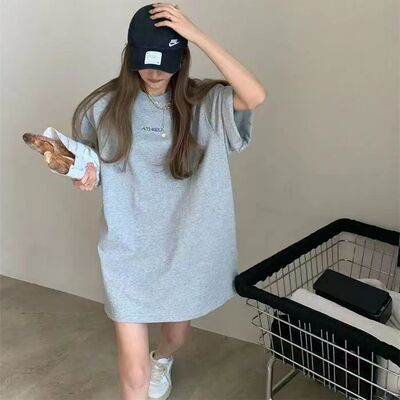 下装消失欧货大版t恤女中长款遮屁股大码300斤高个子加长版T恤裙