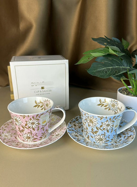 DUN**N丹家骨瓷咖啡杯碟英式雏菊轻奢情侣杯咖啡杯早餐杯点心碟