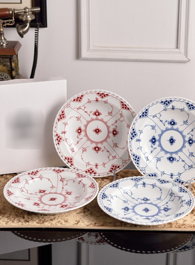 皇家唐草系列蓝色宝石红轻奢浮雕全蕾丝花边镂空餐具深盘菜盘家用