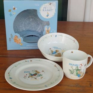 W家玮致活彼得兔三件套陶瓷餐具杯子面碗餐盘三件套可爱套装礼盒