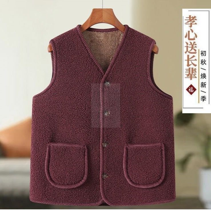 羊羔毛新款女士马甲妈妈加绒背心女中老年人服装保暖坎肩大码女装