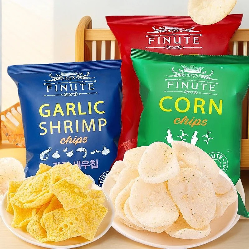 趣莱福虾片蒜味蒜香蟹味进口finute膨化零食礼包户外薯片虾条82g
