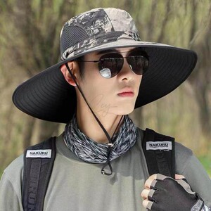 夏季2026新款防晒帽男透气户外可折叠遮阳迷彩大檐钓鱼登山太阳帽