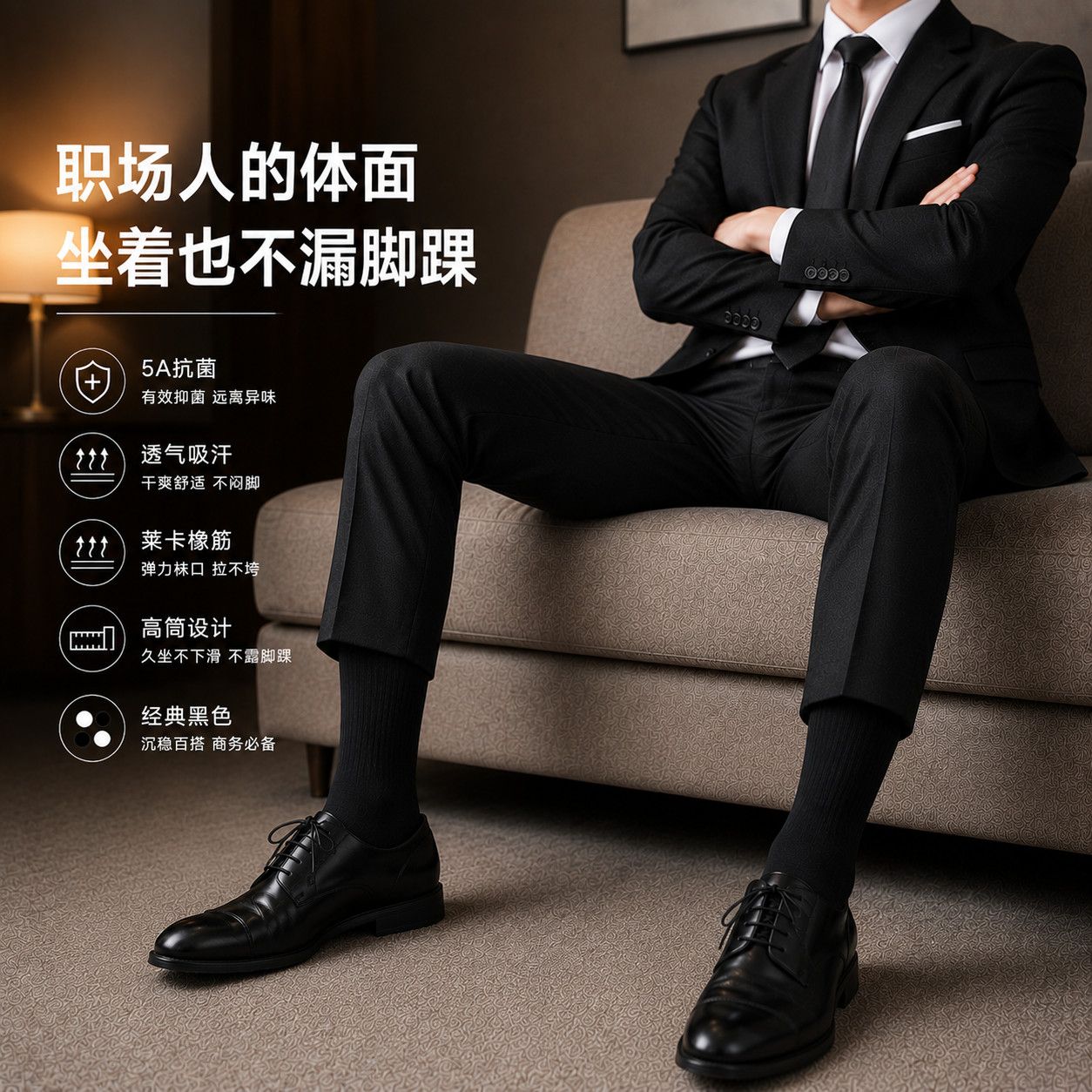 男士商务袜黑色正装袜西