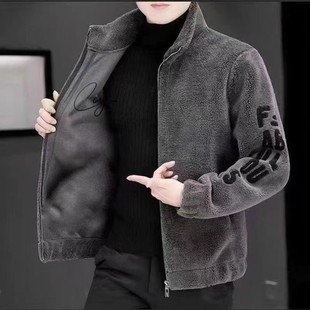 冬装 2025男秋冬季 立领潮流加绒加厚男装 仿羊羔绒外套男士 外套 新款
