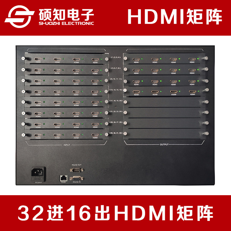 32进16出HDMI矩阵 插卡式切换器 支持RS232 手机APP 中控 遥控器