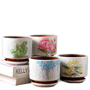 花盆陶瓷带托盘家用网红蝴蝶兰大中号清仓特价兰花绿萝多肉小花盆