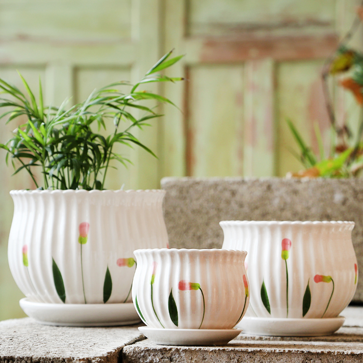 花盆陶瓷大号清仓特价带托盘家用创意个性家用绿萝吊兰多肉花盆