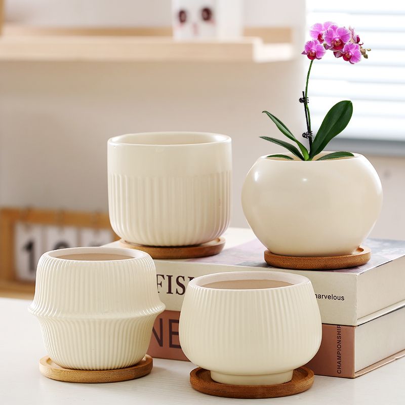 北欧花盆陶瓷带托盘简约室内特价清仓大号特价个性家用绿萝多肉盆