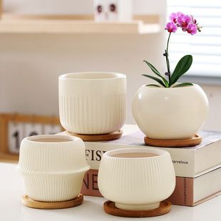 家用绿萝多肉盆 个性 北欧花盆陶瓷带托盘简约室内特价 清仓大号特价