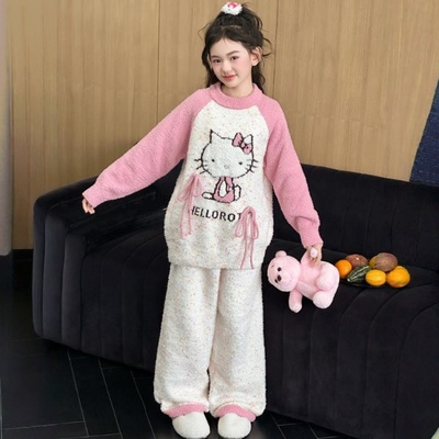 女童KT猫珊瑚绒家居服套装睡衣冬