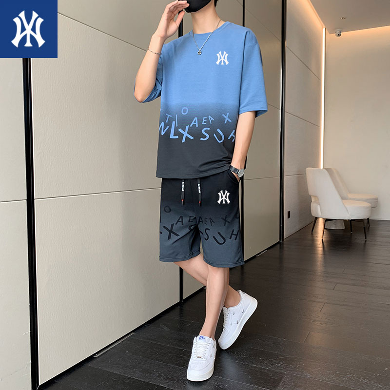 奥莱专柜夏季运动套装男2025新款速干重磅纯棉圆领短袖短裤两件套