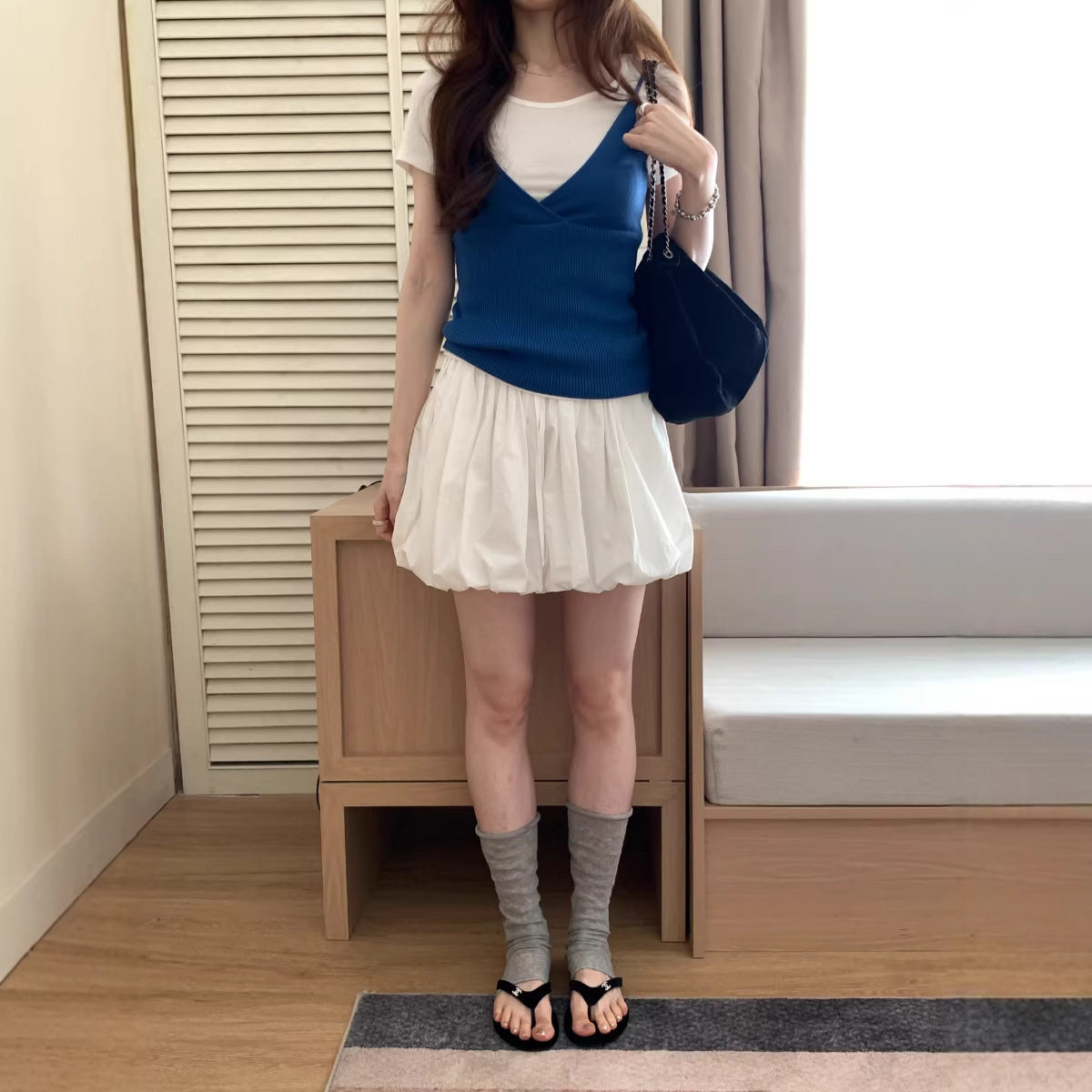 韩系少女感花苞裙a字短裙子2026夏季新款高腰显腿长白色半身裙