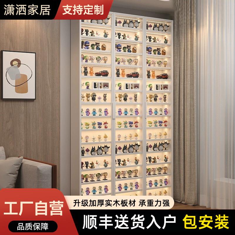 实木玻璃门模型柜书柜吊柜壁挂展示架收纳柜盲盒模型展示柜置物架