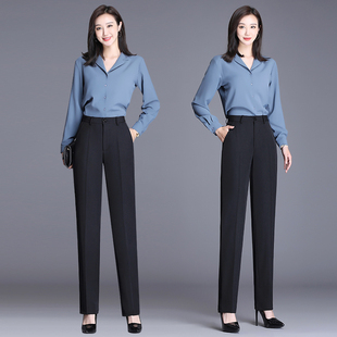 裤 高腰长裤 春秋职业裤 女士直筒工装 上班垂感黑色西裤 藏青色西装