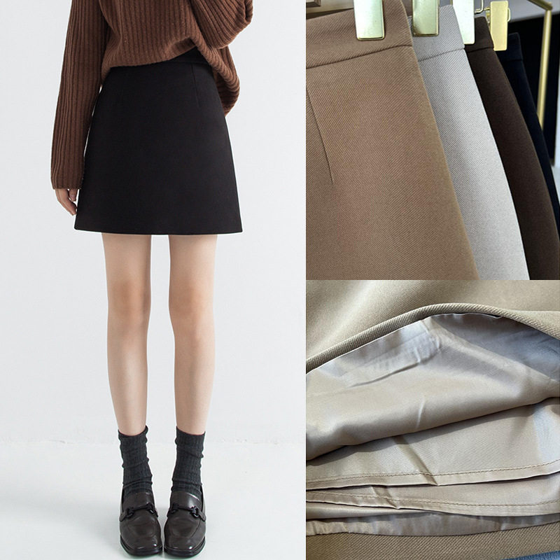 毛呢短裙女秋冬款高腰A字百搭气质小个子穿搭显瘦休闲时尚半身裙