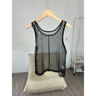 网纱上衣吊带背心女士圆领套头短款罩衫夏天内搭外穿无袖薄款黑色