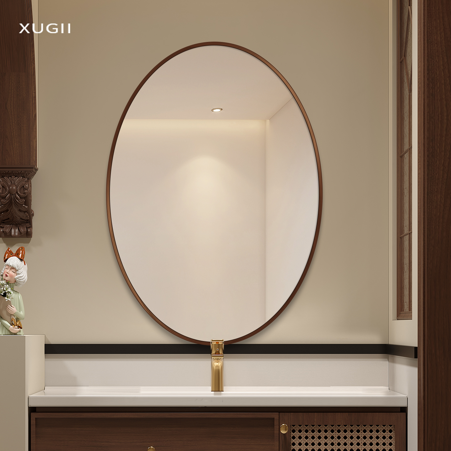 中古椭圆浴室卫生间化妆镜子壁挂