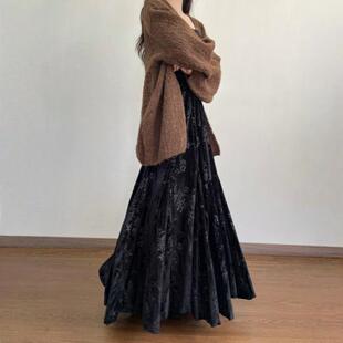 新中式复古丝绒半身裙女秋冬新款大码高腰显瘦时尚百搭国风裙子女