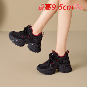 厚底真皮水钻老爹鞋女2025秋季新款百搭时尚休闲小个子增高运动鞋