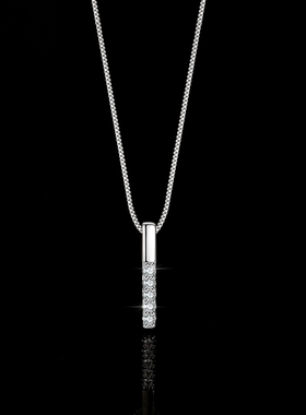 s925纯银吊坠莫桑石镀PT950 铂金项链女款时尚直排豪华满钻锁骨链