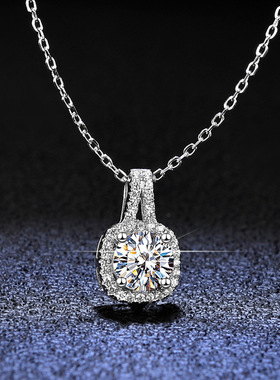 1克拉莫桑石项链银吊坠女款T家方包饰品s925银镀18K铂金吊坠挂件