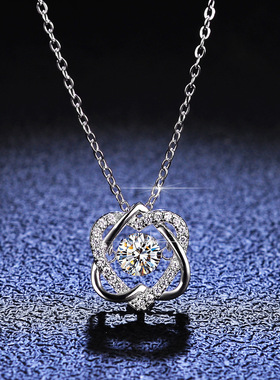 s925纯银吊坠莫桑石灵动项链女六芒星跳动的心镀PT950 铂金锁骨链