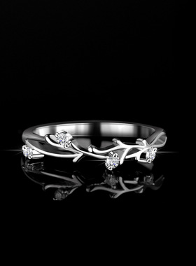 莫桑石戒指s925银闪钻ins钻戒戒子镀PT950 铂金直排树枝排戒豪镶