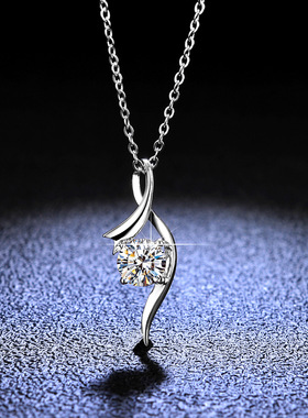 s925纯银吊坠1克拉莫桑石项链银镀PT950 铂金吊坠女款时尚经典