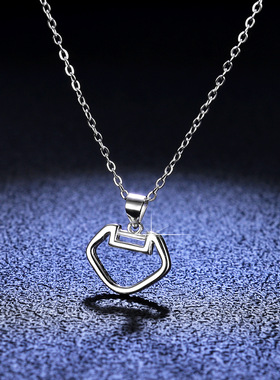 s925纯银镀PT950 铂金吊坠故宫福长命锁莫桑石项链女款中国风饰品