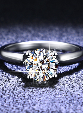 s925纯银新款四爪镀PT950 铂金戒女款轻奢小众求结婚戒指莫桑石