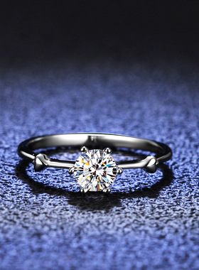 莫桑石戒指女925银镀PT950 铂金时尚指环六爪闪钻ins钻戒尾戒子