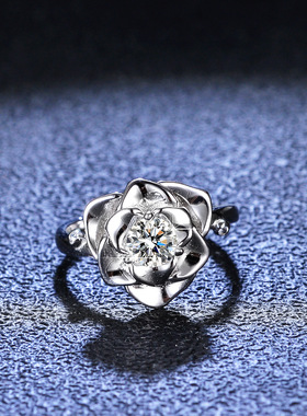 莫桑石戒指镀PT950 铂金结婚求婚925纯银六爪钻戒花瓣时尚女款