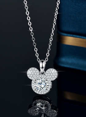 s925纯银1克拉莫桑石项链女款豪华圆包米奇镀PT950 铂金吊坠