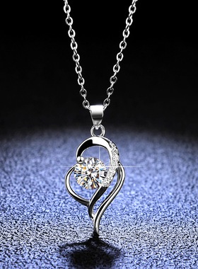 s925纯银吊坠缠绕D色莫桑石镀PT950 铂金项链锁骨链女款时尚经典