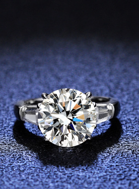 经典四爪s925银戒指5克拉莫桑石镀PT950 铂金双排戒子鸽子蛋婚戒