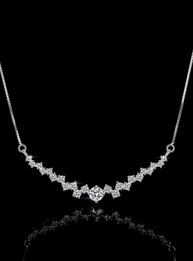 s925纯银吊坠莫桑石项链女款时尚微笑笑面镀PT950 铂金豪华锁骨链