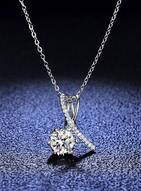 s925纯银镀PT950 铂金吊坠1克拉莫桑石项链女款时尚经典交叉饰品