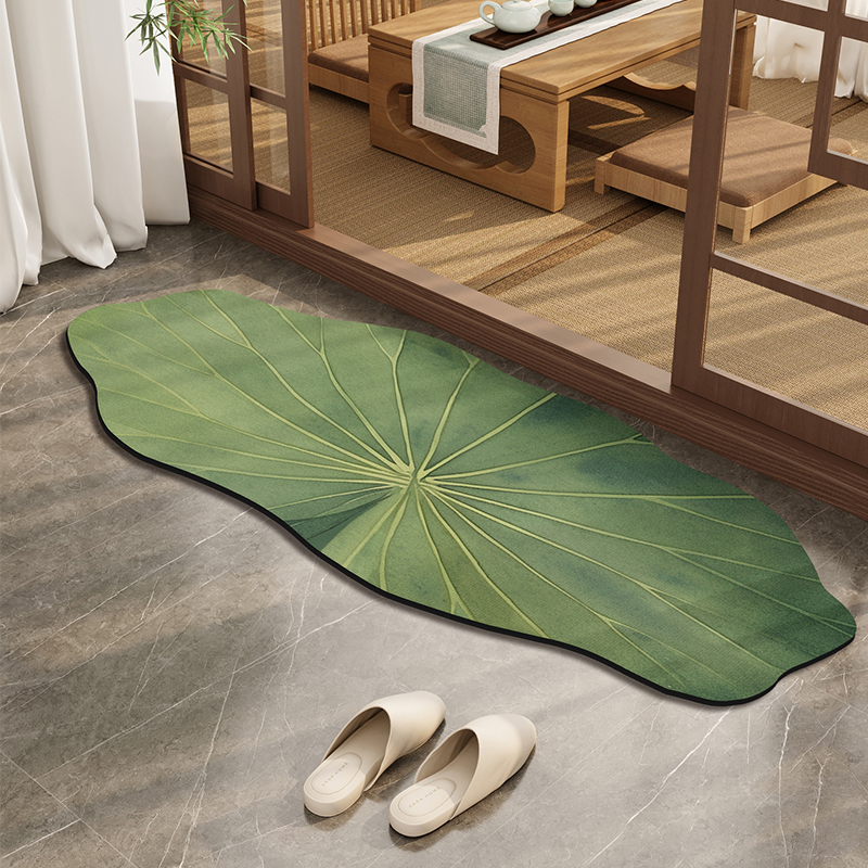 新中式荷花地垫入户门垫进门长条地毯阳台门口防水晒脚垫厨房防滑