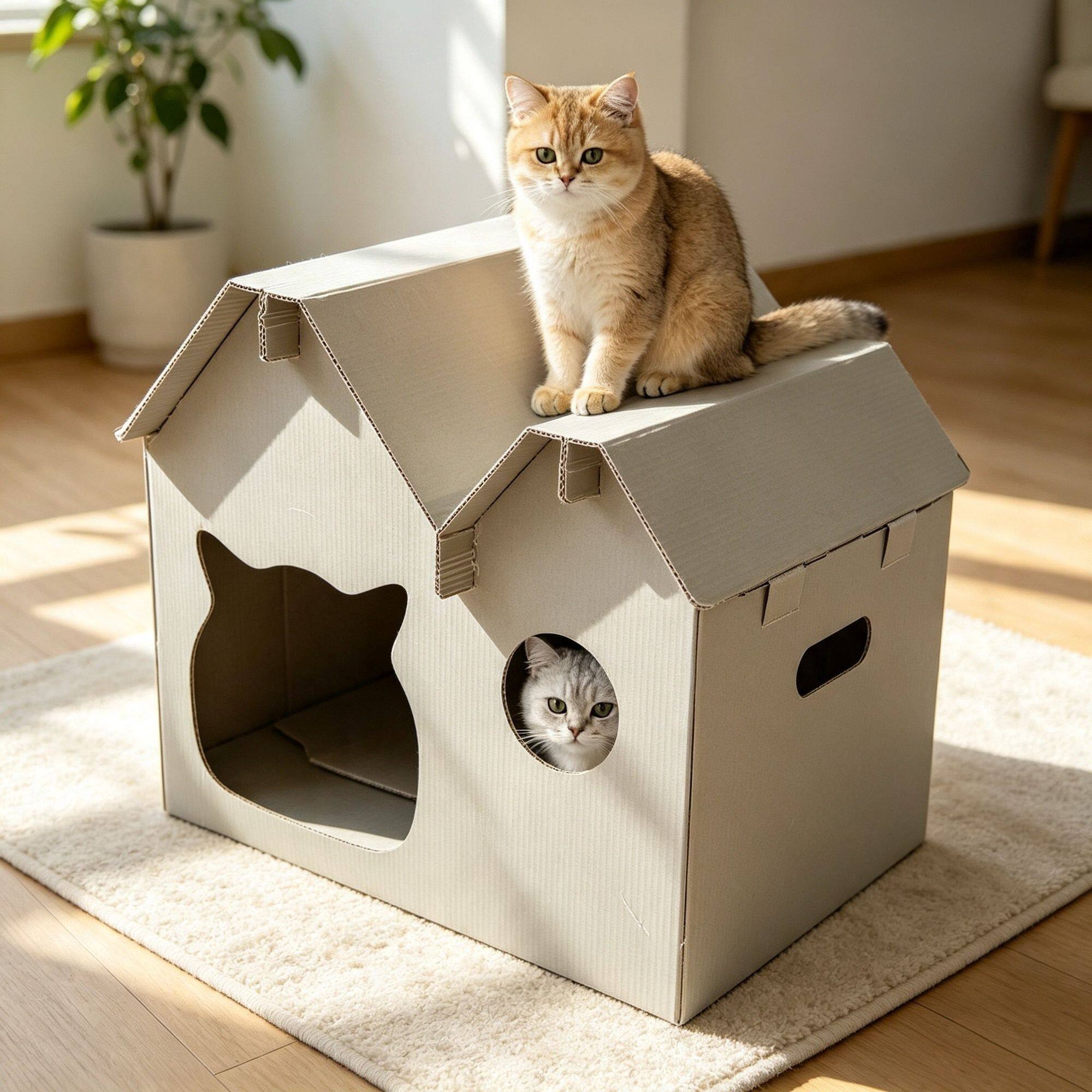 纸盒子猫窝猫房子纸壳猫咪纸箱屋纯色瓦楞猫窝玩耍房子猫屋四季通