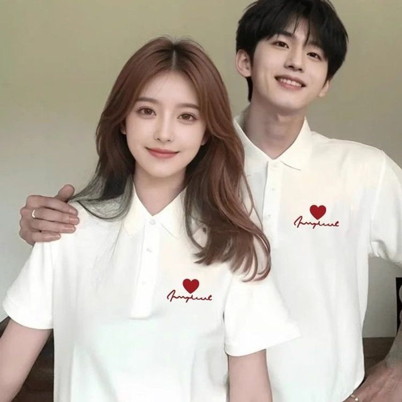 领结婚登记衣服结婚登记照七夕情侣装夏季爱心印花翻领polo衫短袖
