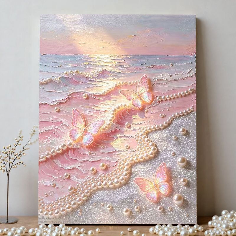 樱花珍珠画珍珠画diy蝴蝶海滩系列手工贴画粘钻石立体装饰画儿童